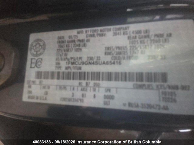 Продаж на аукціоні авто 2025 Ford Escape Active, vin: 1FMCU9GN4SUA65416, номер лоту: 40083138