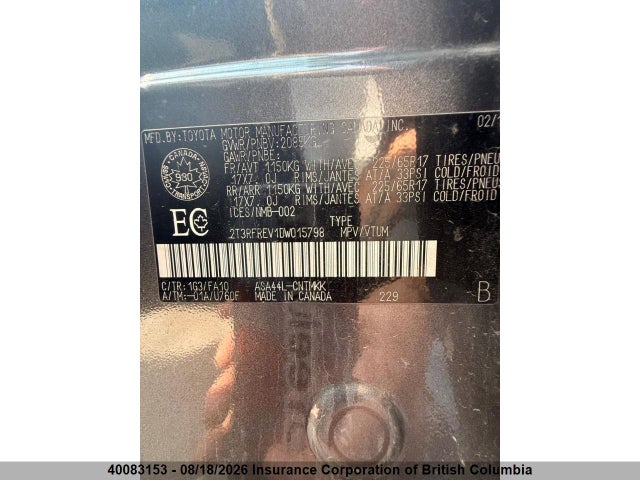 40083153 :رقم المزاد ، 2T3RFREV1DW015798 vin ، 2013 Toyota Rav4 مزاد بيع