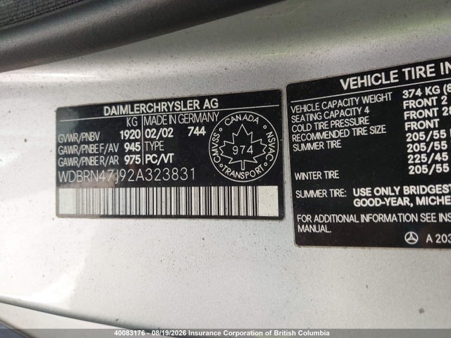 Продаж на аукціоні авто 2002 Mercedes-benz C 230, vin: WDBRN47J92A323831, номер лоту: 40083176