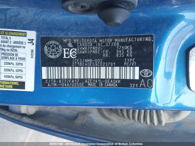 2009 Toyota Corolla Xrs მანქანა იყიდება აუქციონზე, vin: 2T1BE40E59C023791, აუქციონის ნომერი: 40083186