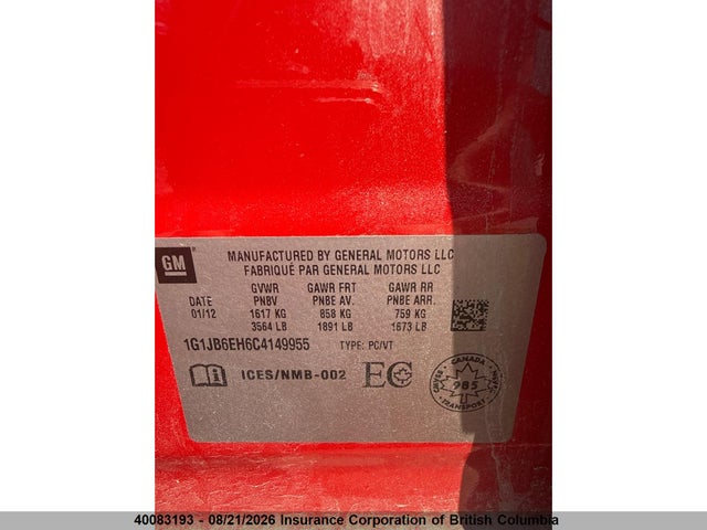 Продаж на аукціоні авто 2012 Chevrolet Sonic, vin: 1G1JB6EH6C4149955, номер лоту: 40083193