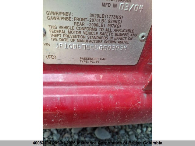 Продаж на аукціоні авто 2005 Subaru Impreza Rs, vin: JF1GD67555G503034, номер лоту: 40083204