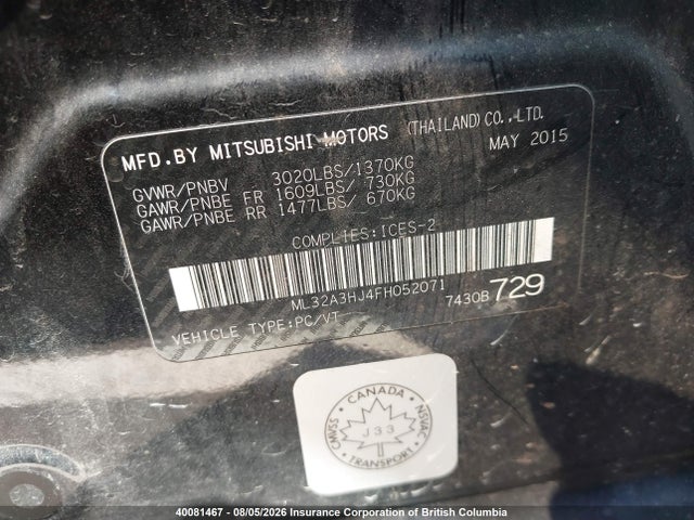 Aukcja sprzedaży 2015 Mitsubishi Mirage De, vin: ML32A3HJ4FH052071, numer aukcji: 40081467