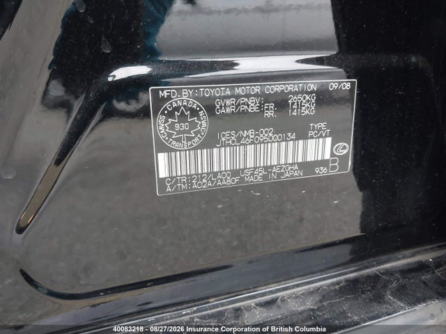 40083218 :رقم المزاد ، JTHCL46F095000134 vin ، 2009 Lexus Ls 460 مزاد بيع