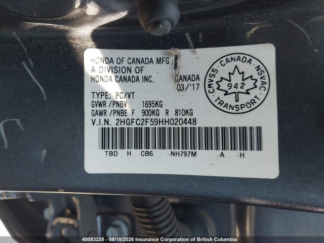 40083235 :رقم المزاد ، 2HGFC2F59HH020448 vin ، 2017 Honda Civic مزاد بيع