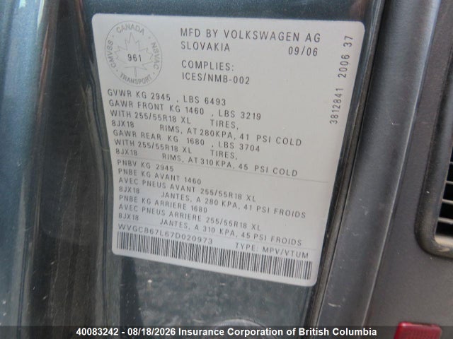 Aukcja sprzedaży 2007 Volkswagen Touareg V8, vin: WVGCB67L67D020973, numer aukcji: 40083242