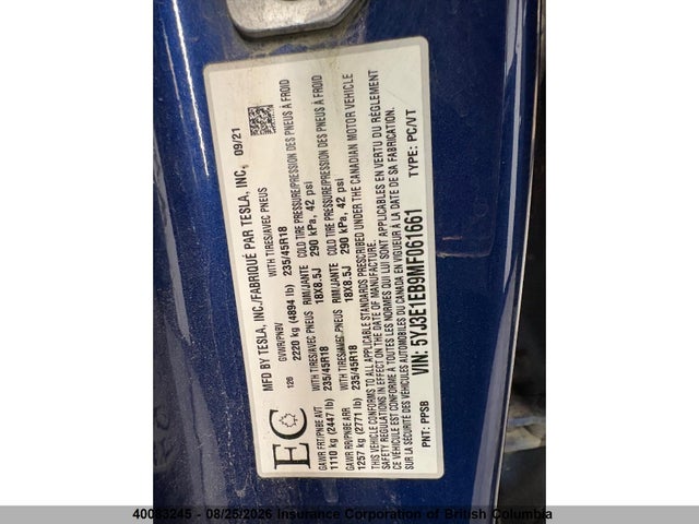 Tesla Model 3 Long Range 2021 5YJ3E1EB9MF061661 Image 30
