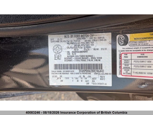 Продажа на аукционе авто 2011 Ford Fusion Se, vin: 3FAHP0HA2BR246441, номер лота: 40083246