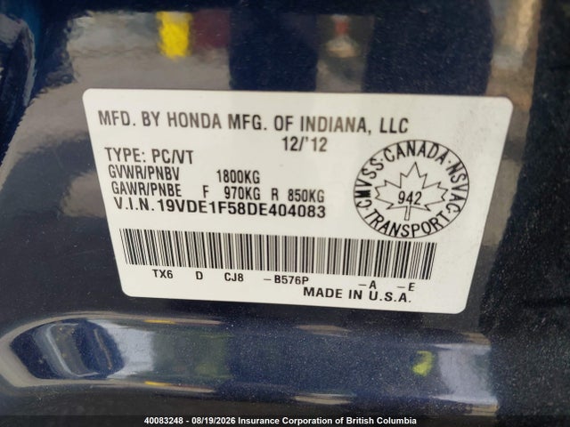 Aukcja sprzedaży 2013 Acura Ilx, vin: 19VDE1F58DE404083, numer aukcji: 40083248