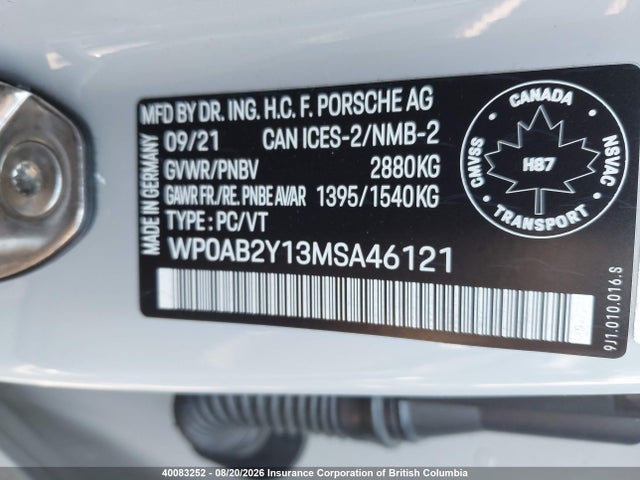 WP0AB2Y13MSA46121 Porsche TAYCAN 4S