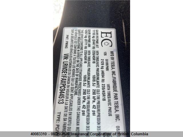 Tesla MODEL 3 2023 LRW3E1FAXPC944513 Image 17