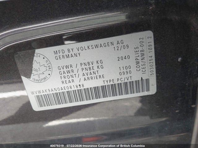 Aukcja sprzedaży 2010 Volkswagen Passat 2.0t, vin: WVWAK9AN0AE081888, numer aukcji: 40079319