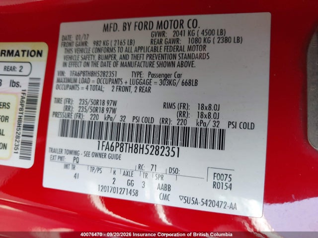 Ford Mustang 2017 1FA6P8TH8H5282351 Image 9