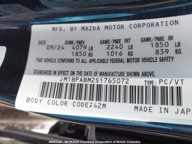 Aukcja sprzedaży 2025 Mazda Mazda3 Gx, vin: JM1BPABM2S1765072, numer aukcji: 40083320