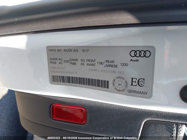 40083322 :رقم المزاد ، WAUC4CF50JA055014 vin ، 2018 Audi S5 مزاد بيع