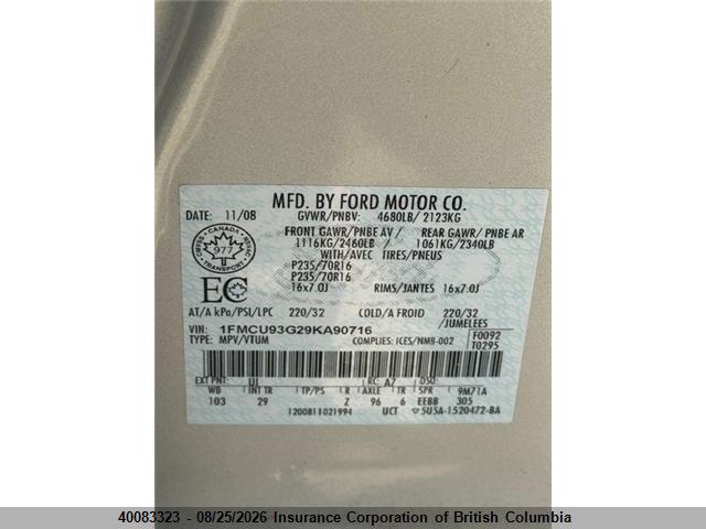 Продажа на аукционе авто 2009 Ford Escape Xlt, vin: 1FMCU93G29KA90716, номер лота: 40083323