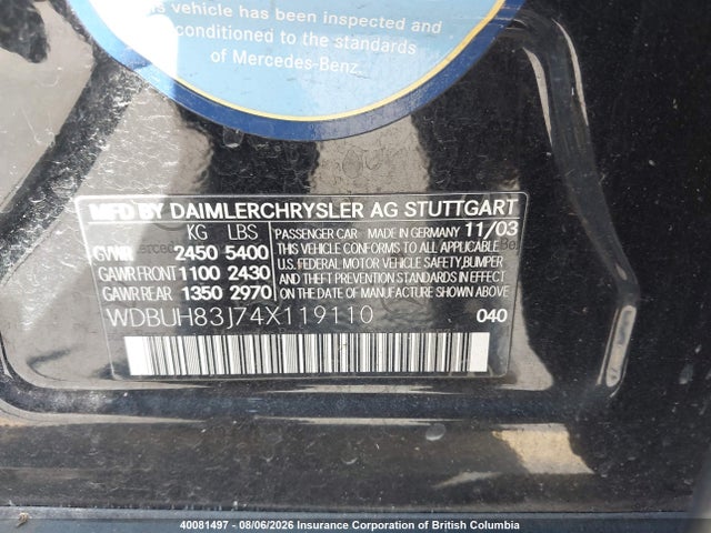 Продаж на аукціоні авто 2004 Mercedes-benz E 500 4matic, vin: WDBUH83J74X119110, номер лоту: 40081497
