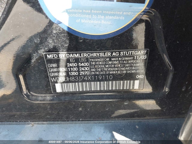 Продаж на аукціоні авто 2004 Mercedes-benz E 500 4matic, vin: WDBUH83J74X119110, номер лоту: 40081497