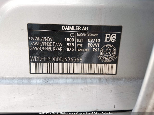 40077862 :رقم المزاد ، WDDFH3DB0BJ636968 vin ، 2011 Mercedes-benz B200 مزاد بيع