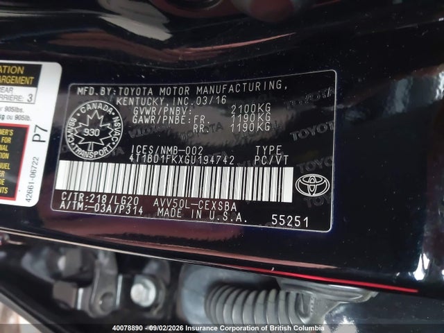 4T1BD1FKXGU194742 Toyota Camry Hybrid/le/xle/se