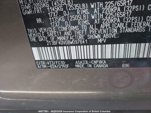 Aukcja sprzedaży 2011 Toyota Rav4, vin: 2T3BF4DV0BW097641, numer aukcji: 40077891