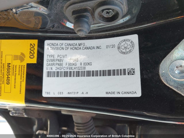 2HGFC1F9XLH102338 Honda Civic