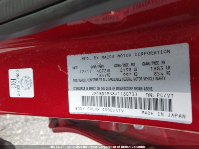 Продажа на аукционе авто 2018 Mazda 3 Grand Touring, vin: JM1BN1M38J1180733, номер лота: 40083397