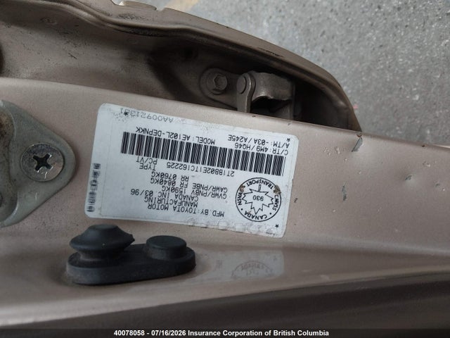 Aukcja sprzedaży 1996 Toyota Corolla Dx, vin: 2T1BB02E1TC162225, numer aukcji: 40078058
