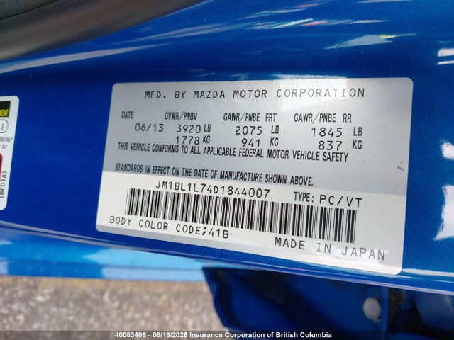 40083406 :رقم المزاد ، JM1BL1L74D1844007 vin ، 2013 Mazda 3 I مزاد بيع