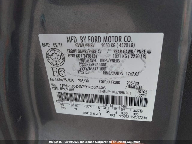 Aukcja sprzedaży 2011 Ford Escape Xlt, vin: 1FMCU0DG7BKC67406, numer aukcji: 40083416