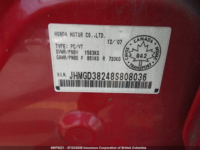 Aukcja sprzedaży 2008 Honda Fit Dx, vin: JHMGD38248S808036, numer aukcji: 40079221