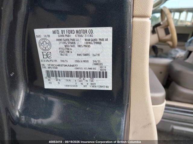 Aukcja sprzedaży 2009 Ford Escape Hybrid, vin: 1FMCU49379KA84577, numer aukcji: 40083418