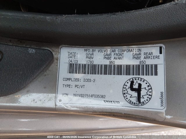 Продаж на аукціоні авто 2004 Volvo S40 1.9t, vin: YV1VS27514F035382, номер лоту: 40081341