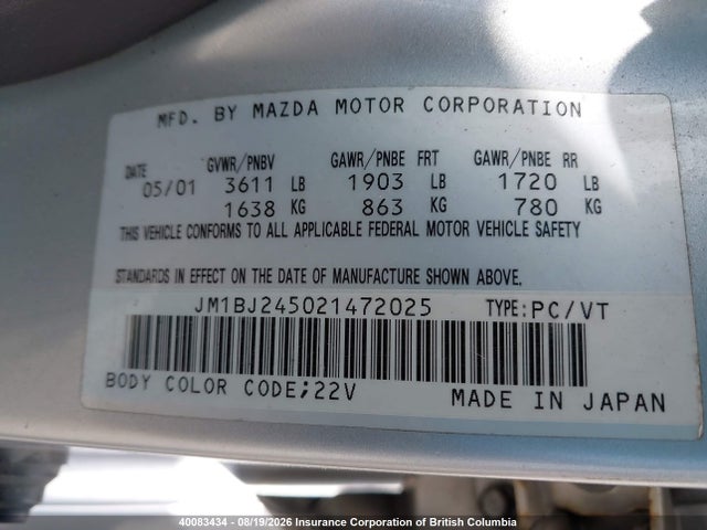 Продаж на аукціоні авто 2002 Mazda Protege Pr5, vin: JM1BJ245021472025, номер лоту: 40083434