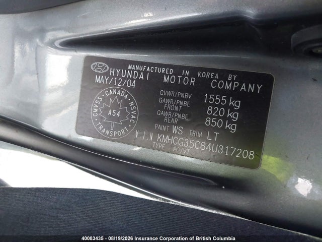 Продаж на аукціоні авто 2004 Hyundai Accent Gs/gsi, vin: KMHCG35C84U317208, номер лоту: 40083435