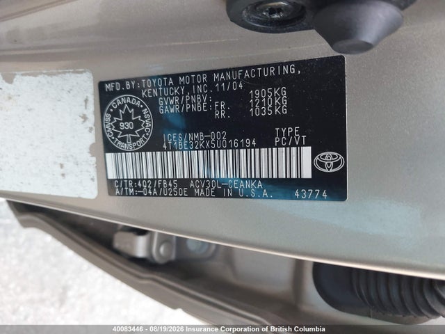 Aukcja sprzedaży 2005 Toyota Camry, vin: 4T1BE32KX5U016194, numer aukcji: 40083446