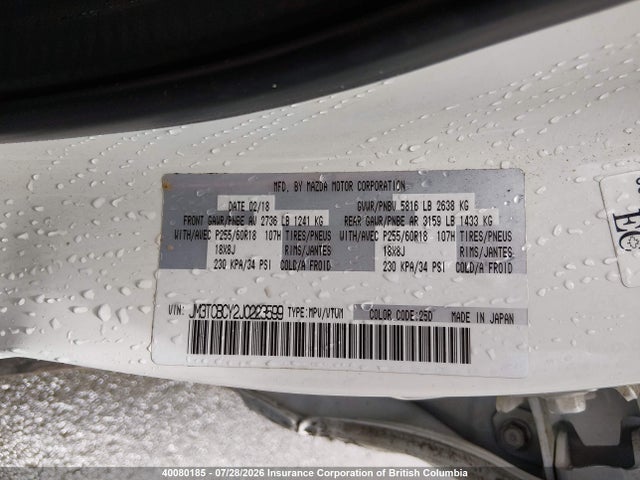 Mazda Cx-9 Touring 2018 JM3TCBCY2J0223599 Image 9