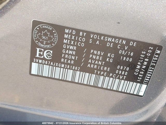 3VWD67AJXGM381862 Volkswagen JETTA SE