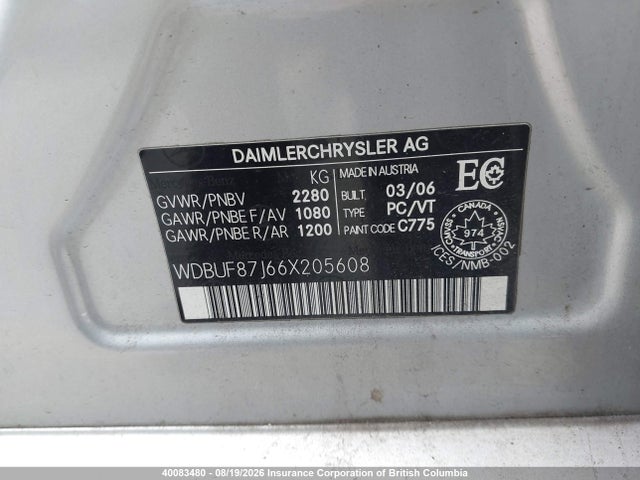 2006 Mercedes-benz E 350 4matic მანქანა იყიდება აუქციონზე, vin: WDBUF87J66X205608, აუქციონის ნომერი: 40083480