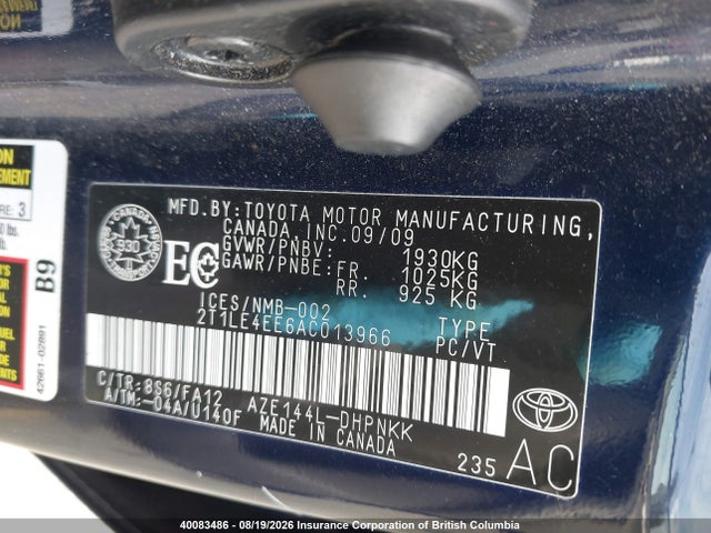 40083486 :رقم المزاد ، 2T1LE4EE6AC013966 vin ، 2010 Toyota Matrix مزاد بيع