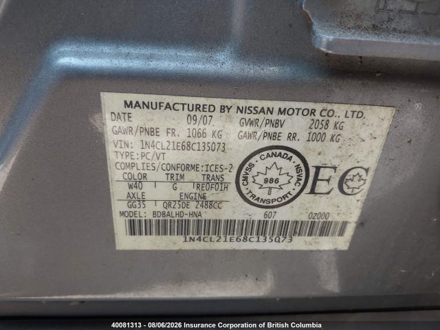 Продажа на аукционе авто 2008 Nissan Altima Hybrid, vin: 1N4CL21E68C135073, номер лота: 40081313