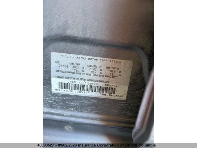 40083527 :رقم المزاد ، JM1BK143361504414 vin ، 2006 Mazda 3 Hatchback مزاد بيع
