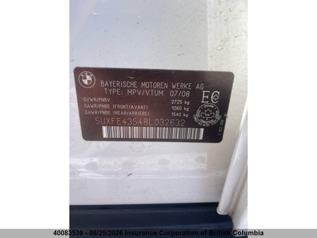 Aukcja sprzedaży 2008 Bmw X5, vin: 5UXFE43548L032632, numer aukcji: 40083539