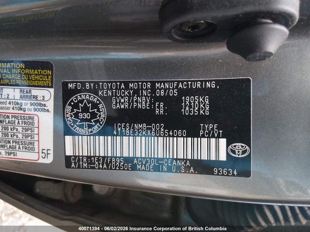 Aukcja sprzedaży 2006 Toyota Camry Le/xle/se, vin: 4T1BE32KX6U654060, numer aukcji: 40071394
