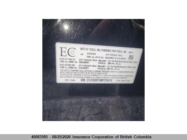 Tesla Model Y Performance 2021 5YJYGDEF0MF269416 Image 9