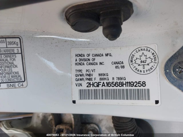 Продаж на аукціоні авто 2008 Honda Civic Lx, vin: 2HGFA16568H119258, номер лоту: 40078853