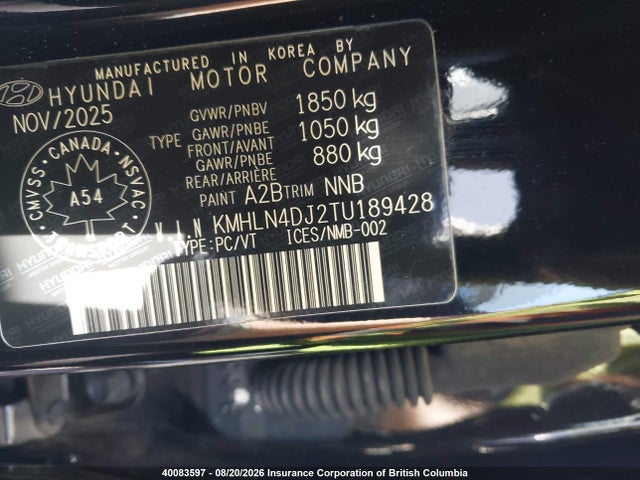 40083597 :رقم المزاد ، KMHLN4DJ2TU189428 vin ، 2026 Hyundai Elantra Luxury Hybrid مزاد بيع