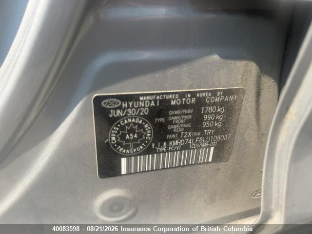 KMHD74LF6LU108037 Hyundai ELANTRA SE