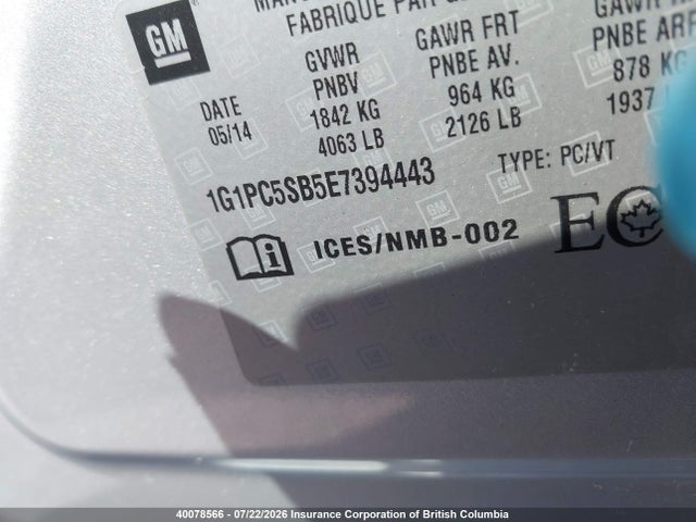 1G1PC5SB5E7394443 Chevrolet CRUZE LT