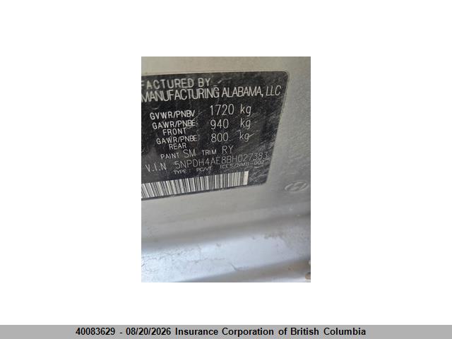 Продаж на аукціоні авто 2011 Hyundai Elantra Gls/limited, vin: 5NPDH4AE8BH027383, номер лоту: 40083629